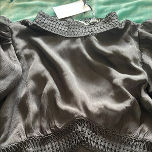 Chic Charcoal Blouse with Lace Detail